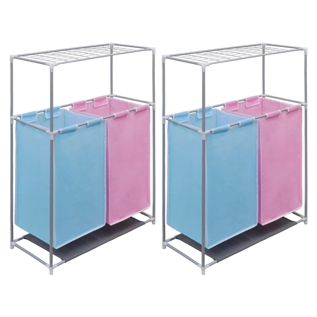 Berkfield 2-Section Laundry Sorter Hampers 2 pcs with a Top Shelf for Drying