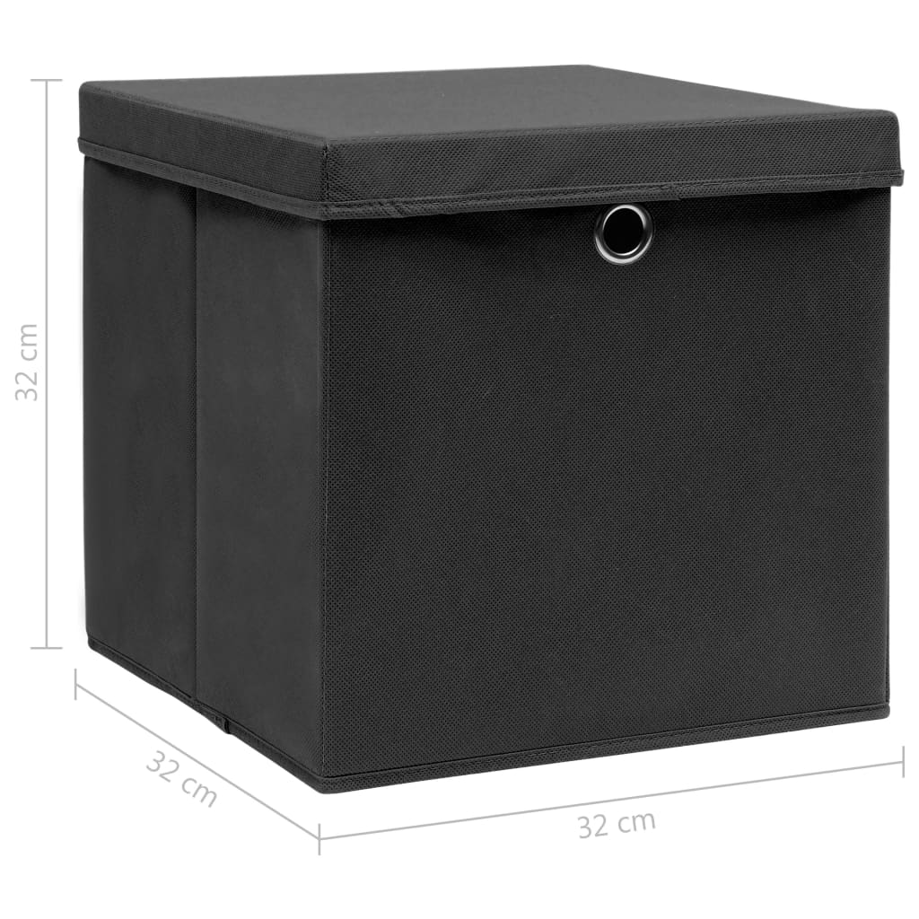 Berkfield Storage Boxes with Lids 10 pcs Black 32x32x32 cm Fabric