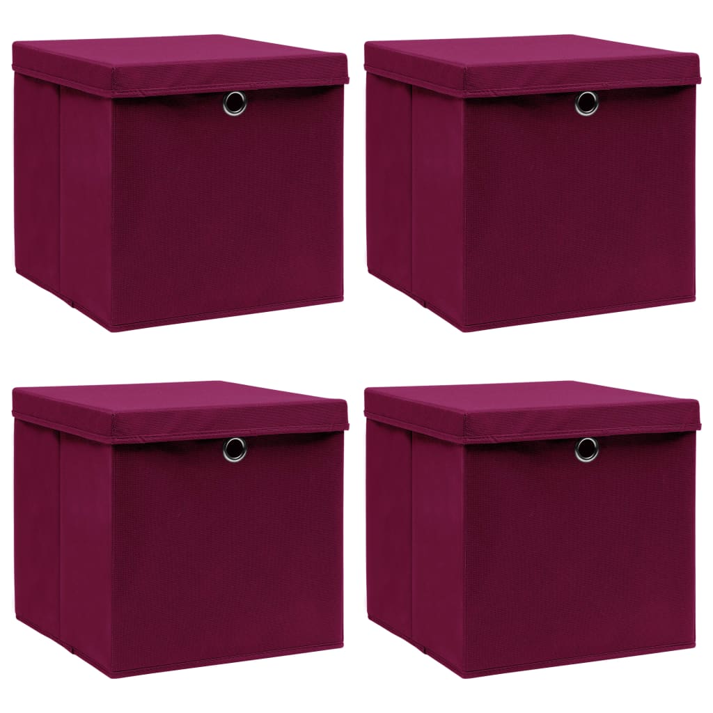 Berkfield Storage Boxes with Lids 4 pcs Dark Red 32x32x32 cm Fabric