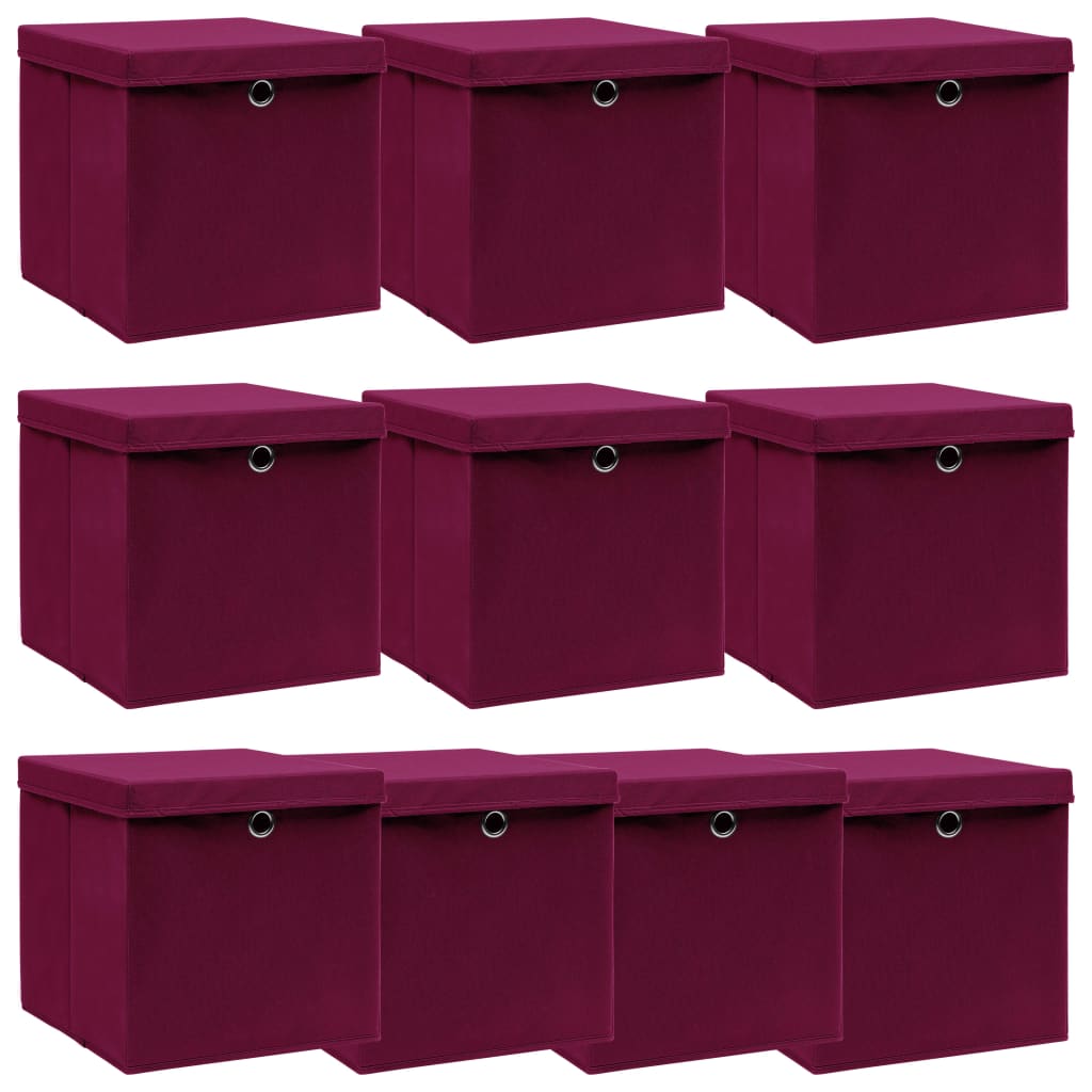 Berkfield Storage Boxes with Lids 10 pcs Dark Red 32x32x32 cm Fabric