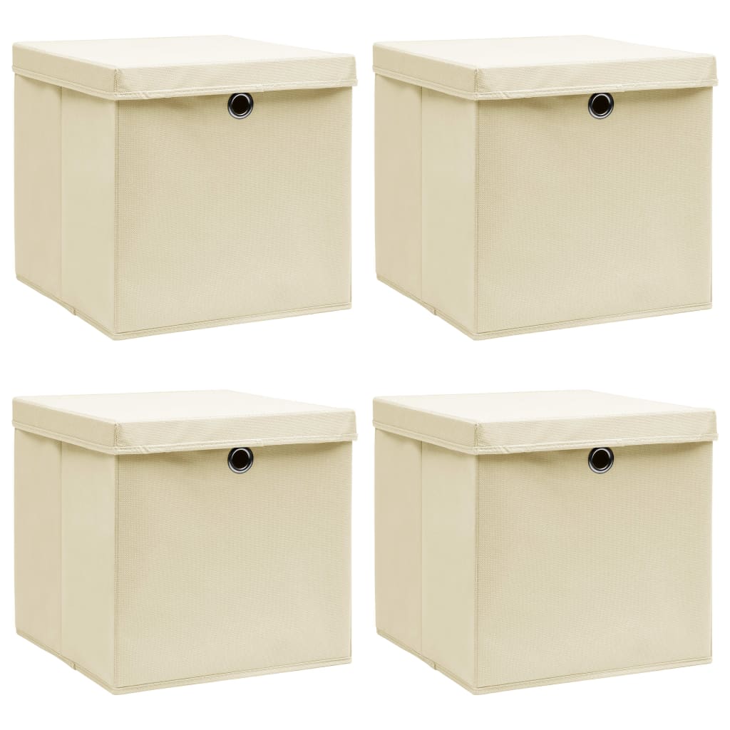 Berkfield Storage Boxes with Lid 4 pcs Cream 32x32x32 cm Fabric