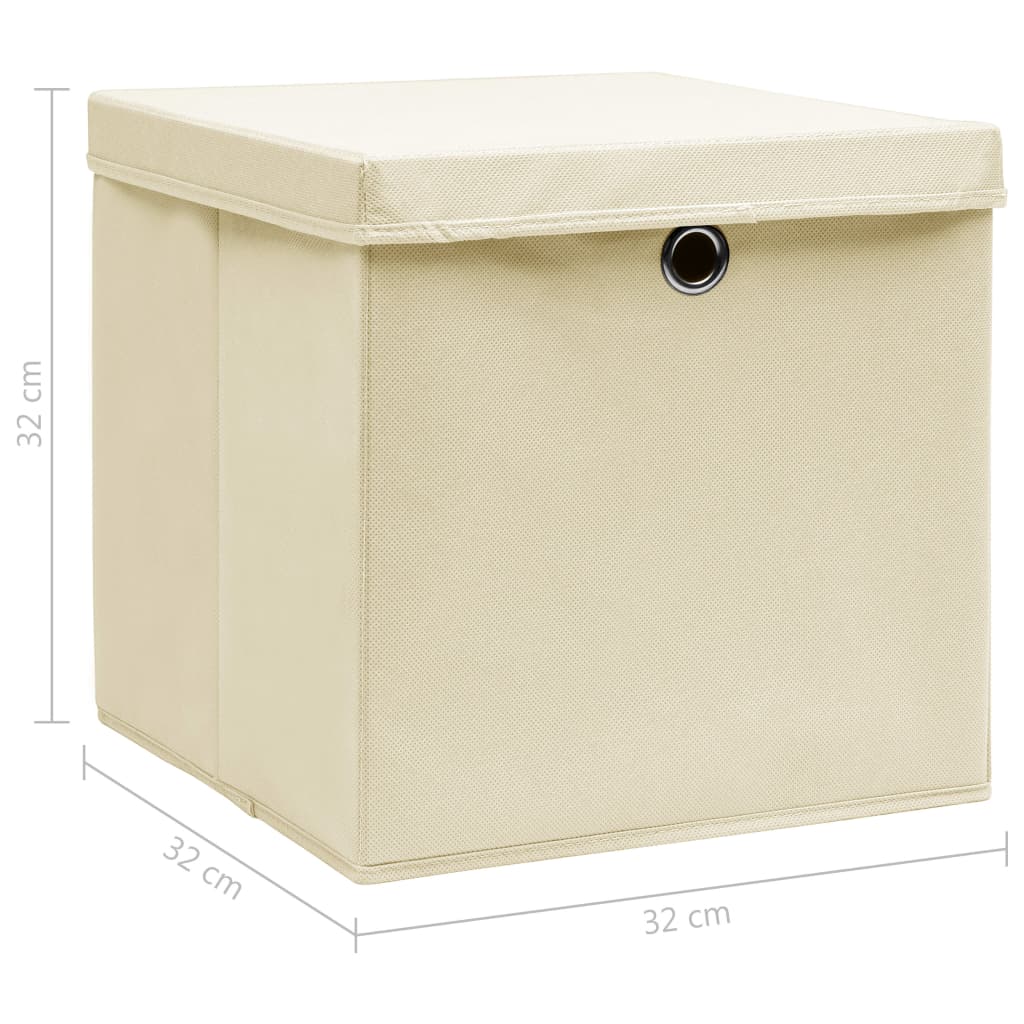 Berkfield Storage Boxes with Lid 10 pcs Cream 32x32x32 cm Fabric