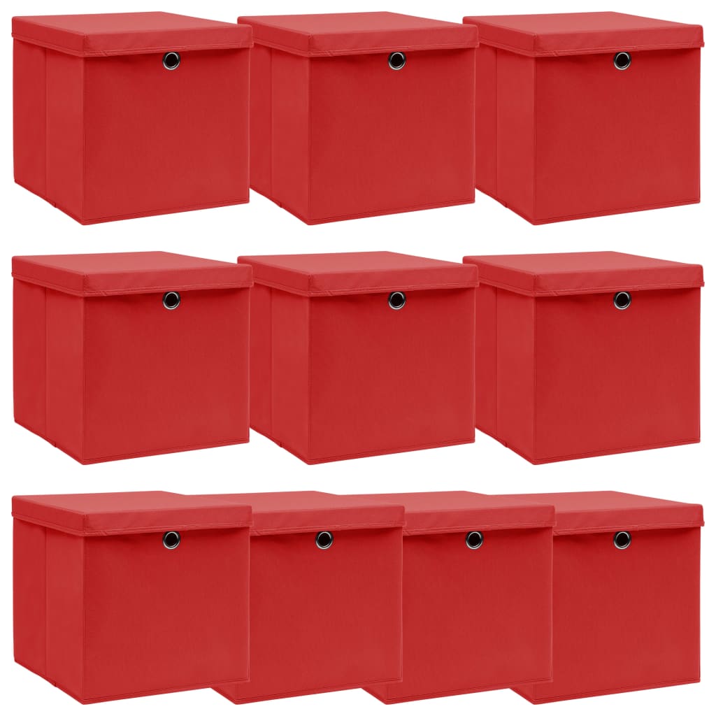 Berkfield Storage Boxes with Lids 10 pcs Red 32x32x32 cm Fabric
