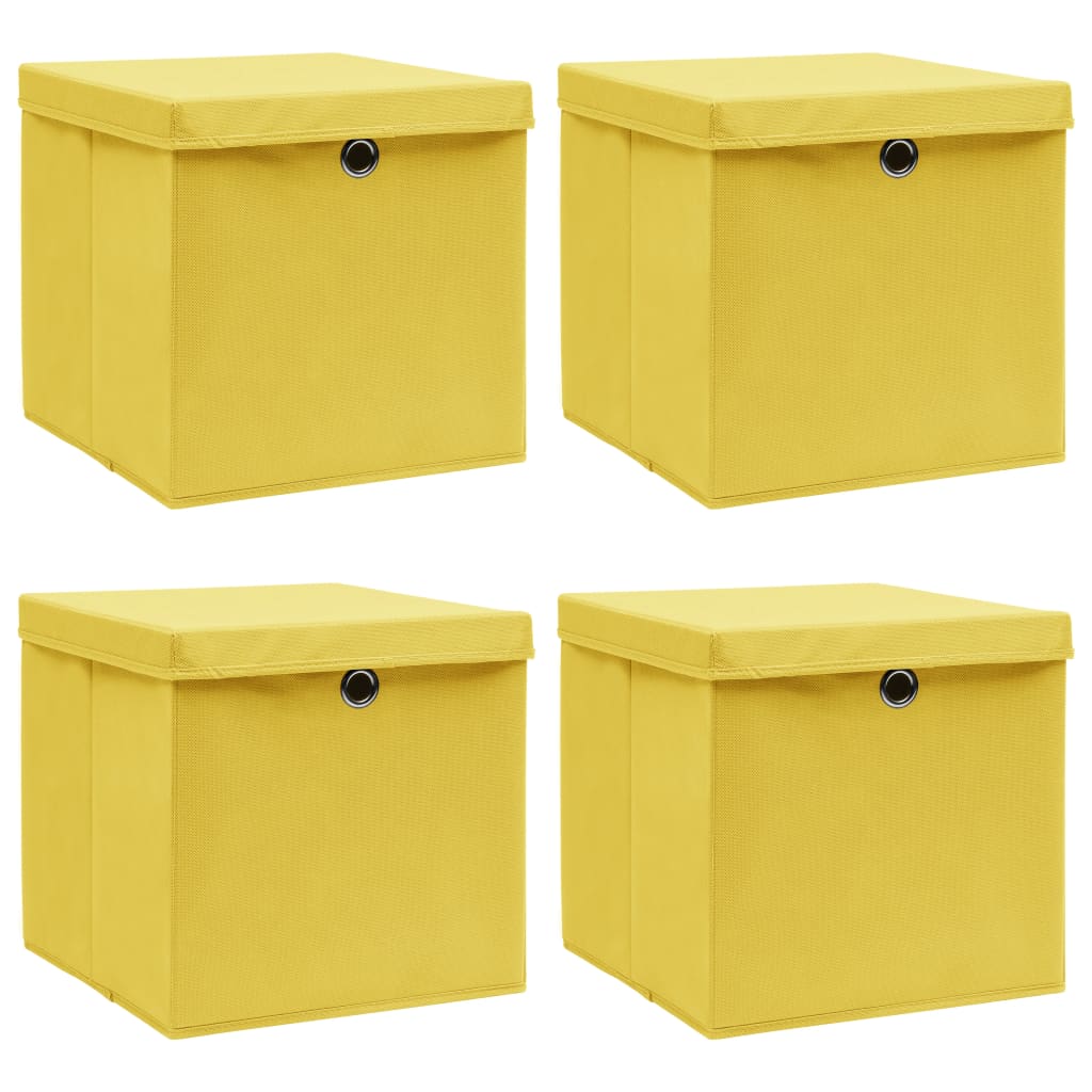 Berkfield Storage Boxes with Lids 4 pcs Yellow 32x32x32 cm Fabric