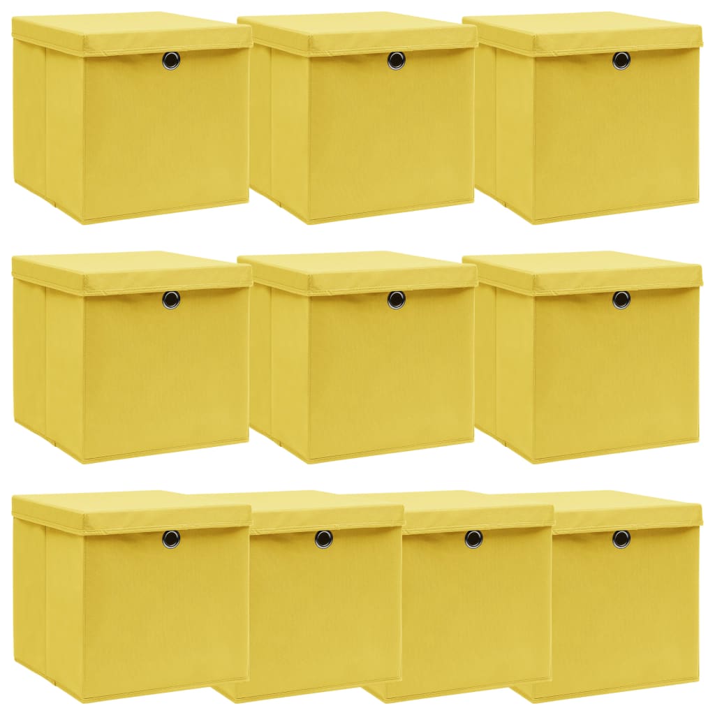 Berkfield Storage Boxes with Lids 10 pcs Yellow 32x32x32 cm Fabric