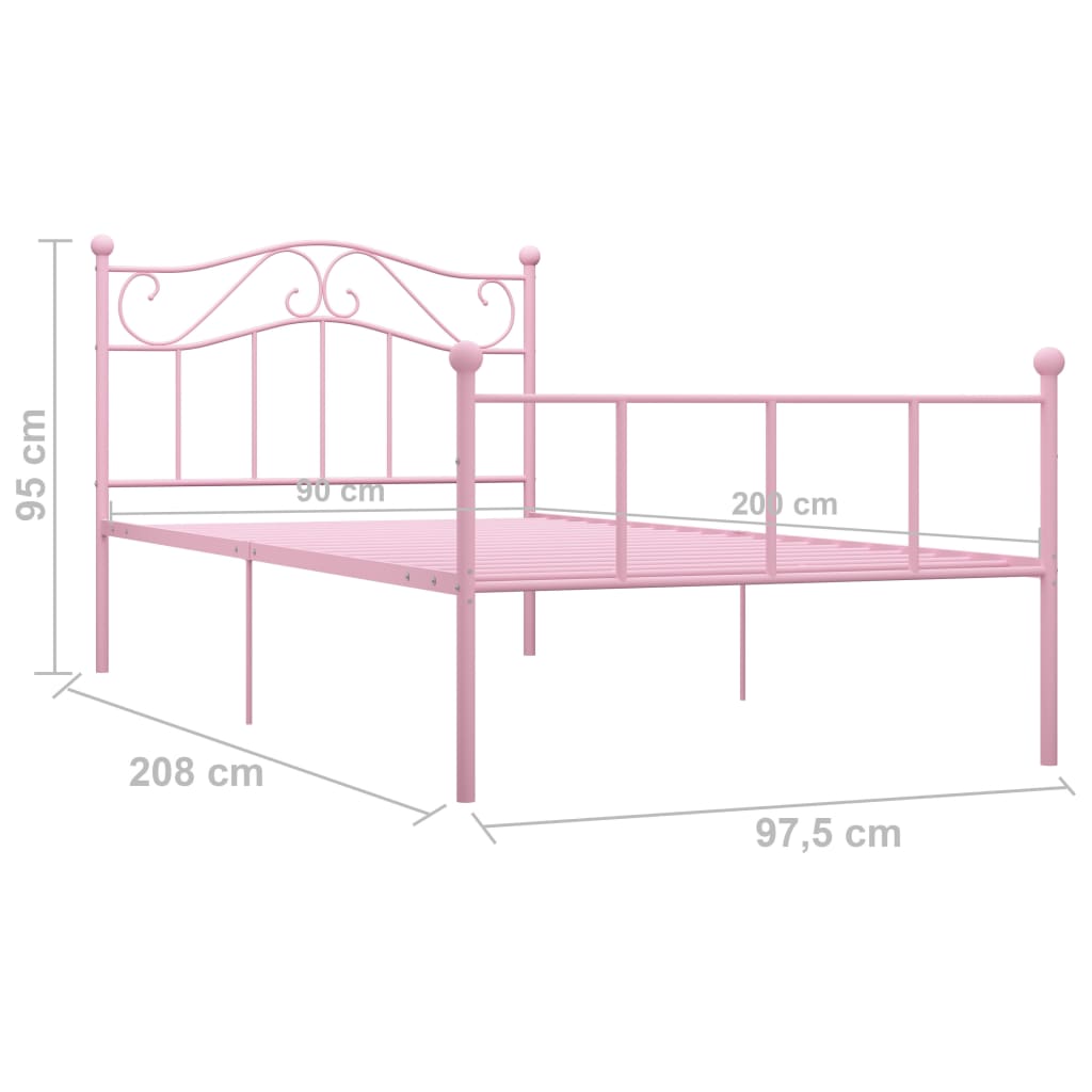 Berkfield Bed Frame Pink Metal 90x200 cm