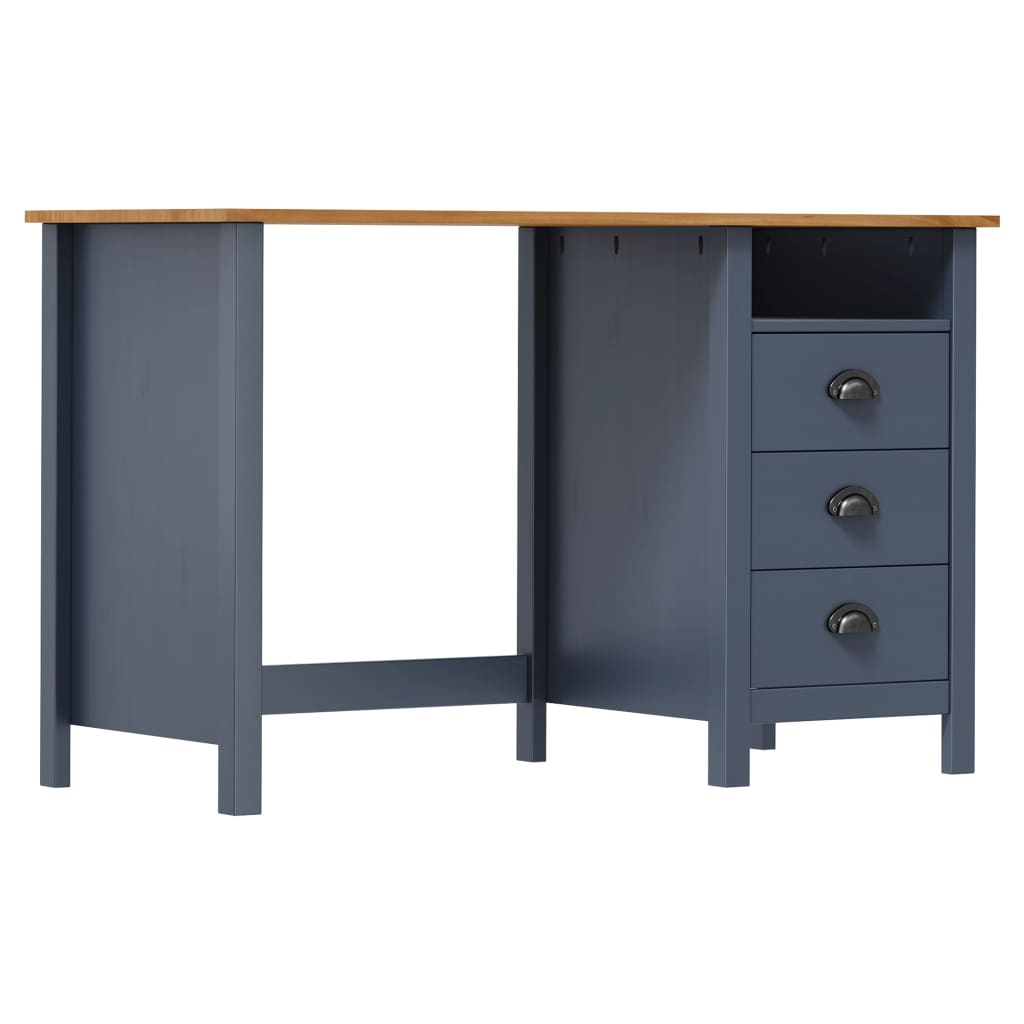 Berkfield Desk Hill with 3 Drawers Grey 120x50x74 cm Solid Pine Wood