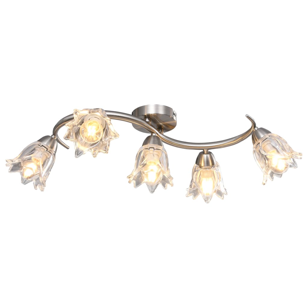 Berkfield Ceiling Lamp with Transparent Glass Shades for 5 E14 Bulbs Tulip