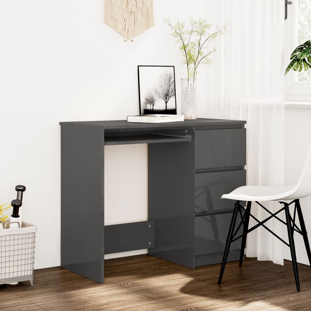 Berkfield Desk High Gloss Grey 90x45x76 cm Engineered Wood
