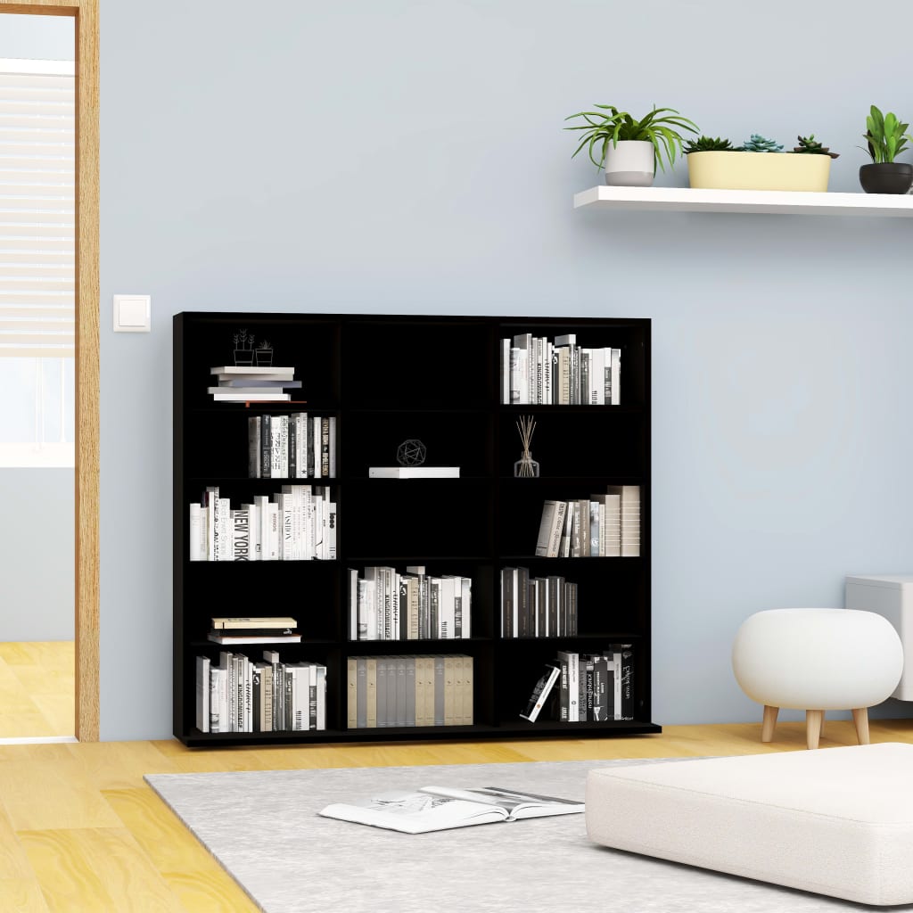Berkfield CD Cabinet Black 102x23x89.5 cm Engineered Wood