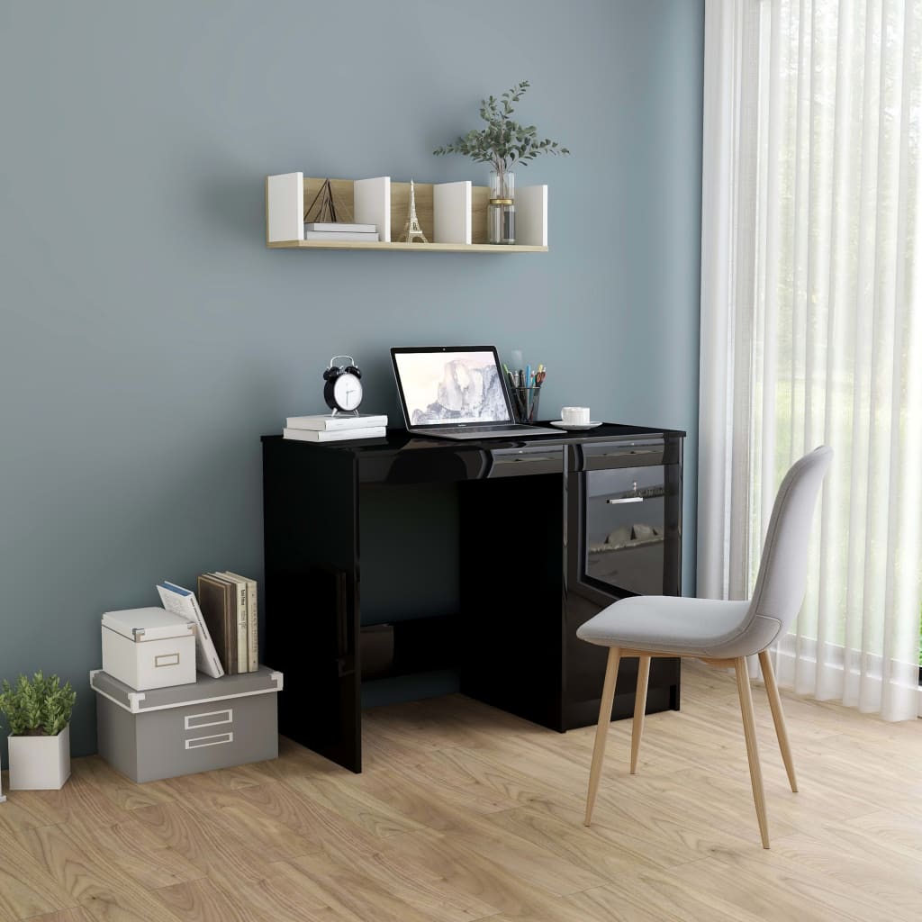 Berkfield Desk High Gloss Black 100x50x76 cm Engineered Wood