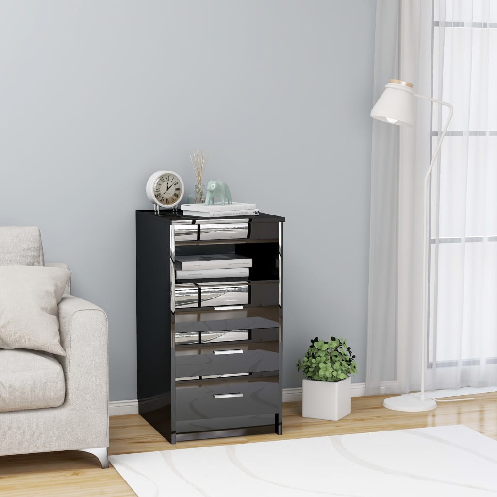 Berkfield Drawer Cabinet Hign Gloss Black 40x50x76 cm Engineered Wood