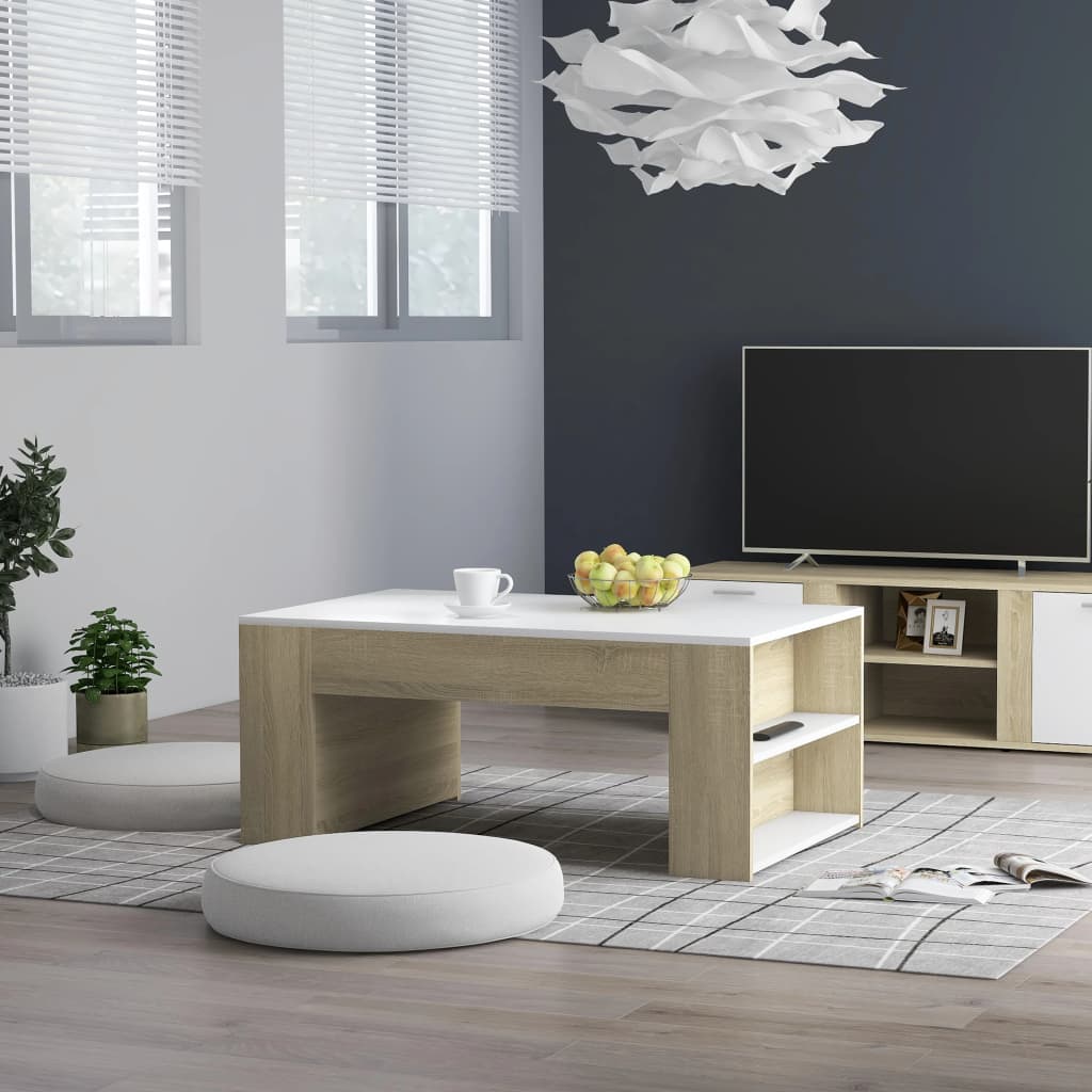 Berkfield Coffee Table White and Sonoma Oak 100x60x42 cm Engineered Wood