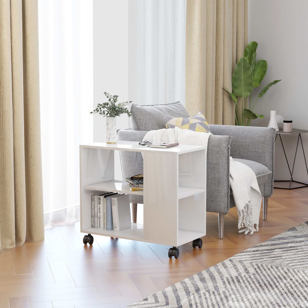 Berkfield Side Table High Gloss White 70x35x55 cm Engineered Wood