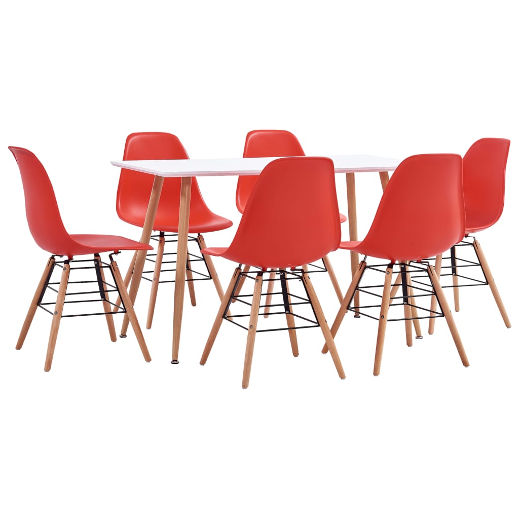 Berkfield 7 Piece Dining Set Plastic Red