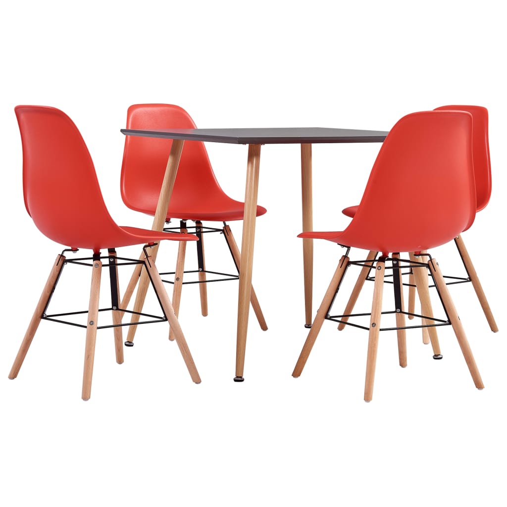 Berkfield 5 Piece Dining Set Plastic Red