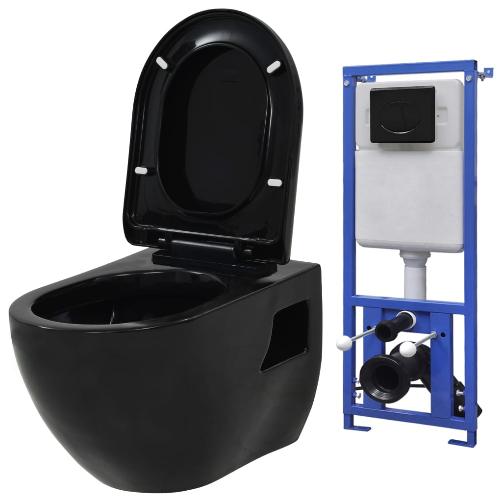 Berkfield Wall-Hung Toilet with Concealed Cistern Ceramic Black