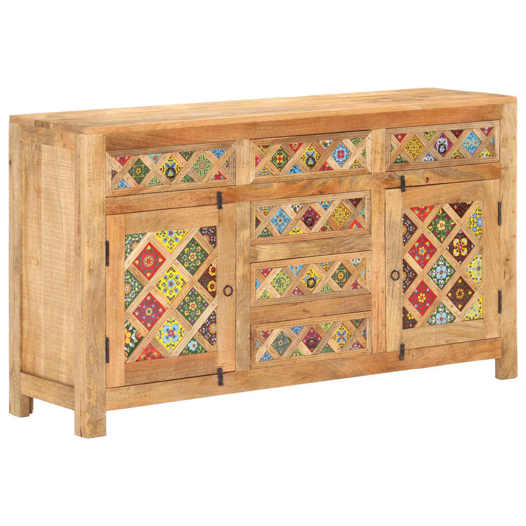 Berkfield Sideboard with Ceramic Tiles 140x40x80 cm Solid Mango Wood