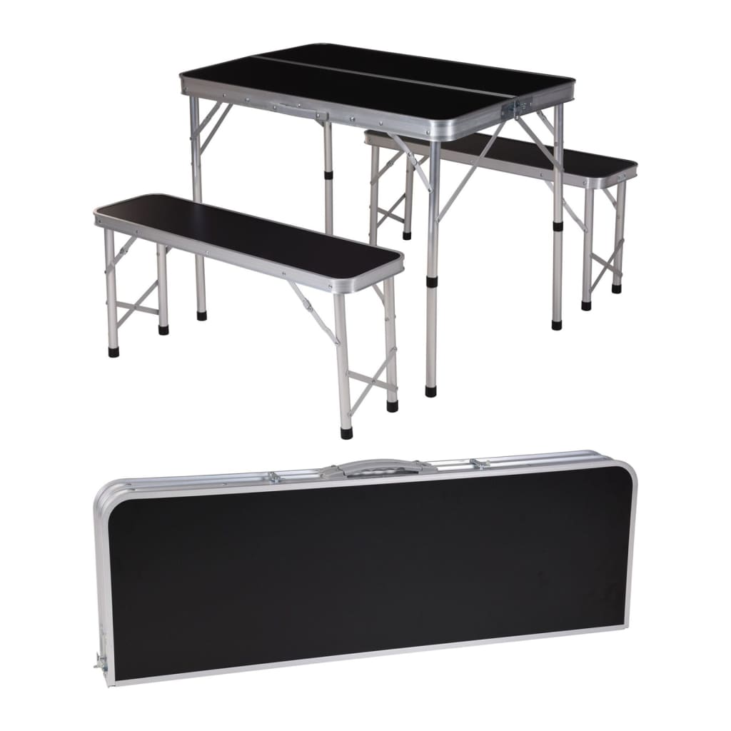Redcliffs Foldable Camping Table Set with 2 Benches Black