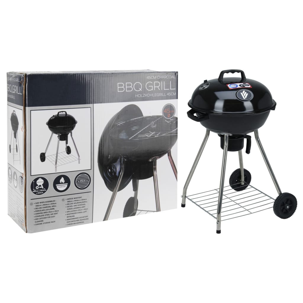 ProGarden Charcoal BBQ Grill on Wheels 45 cm Black
