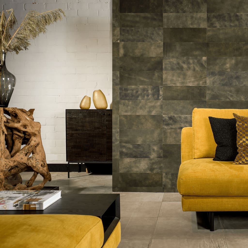 WallArt Leather Tiles Hennessy Two Tone Black 16 pcs