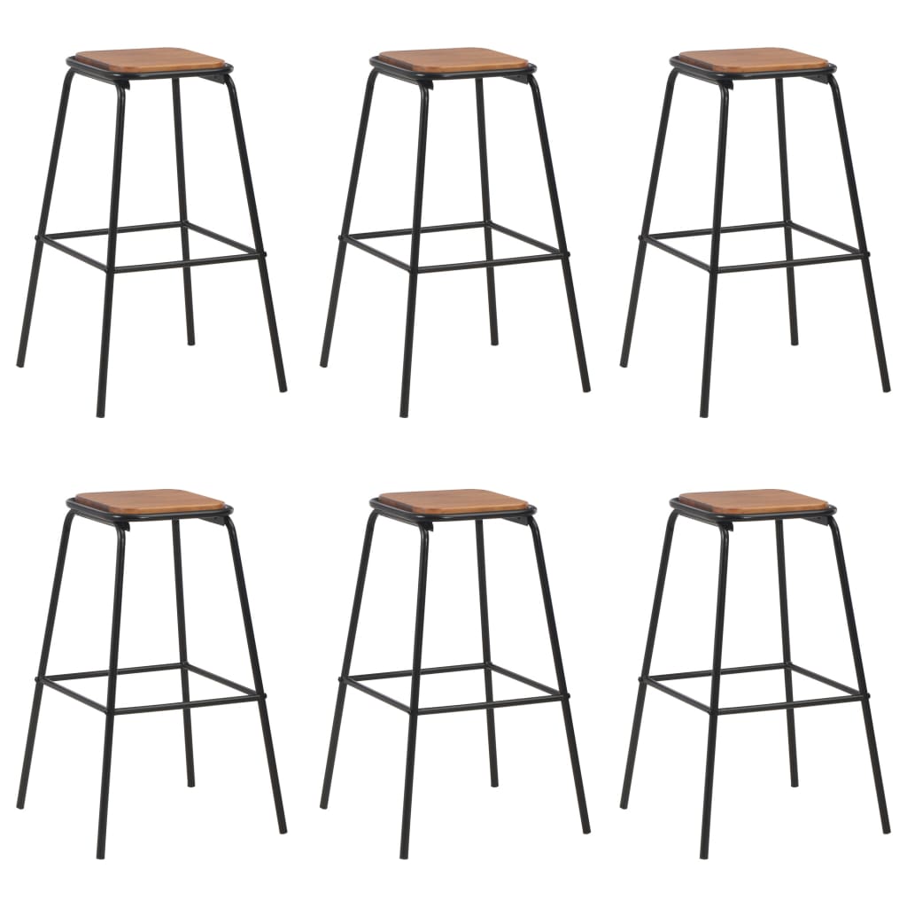 Berkfield Bar Stools 6 pcs Black Solid Pinewood and Steel