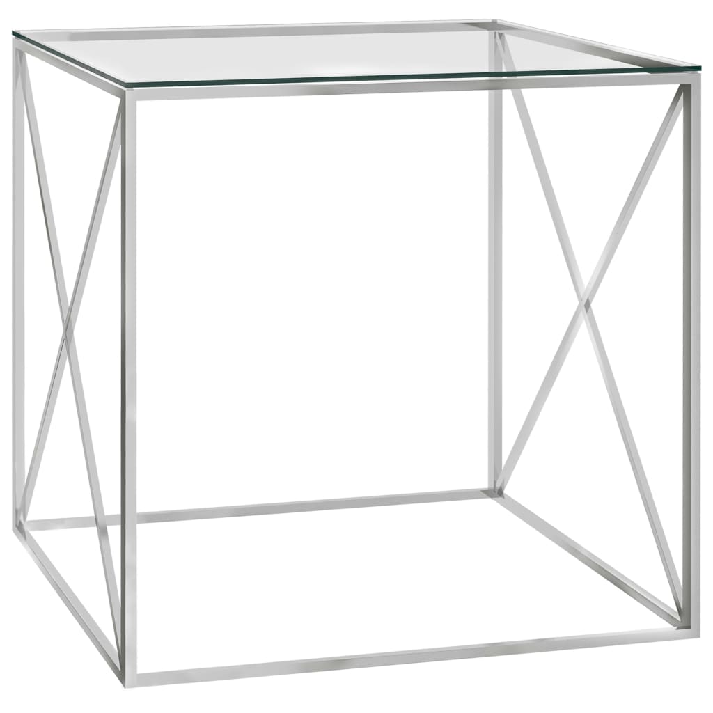Berkfield Coffee Table Silver 55x55x55 cm Stainless Steel and Glass