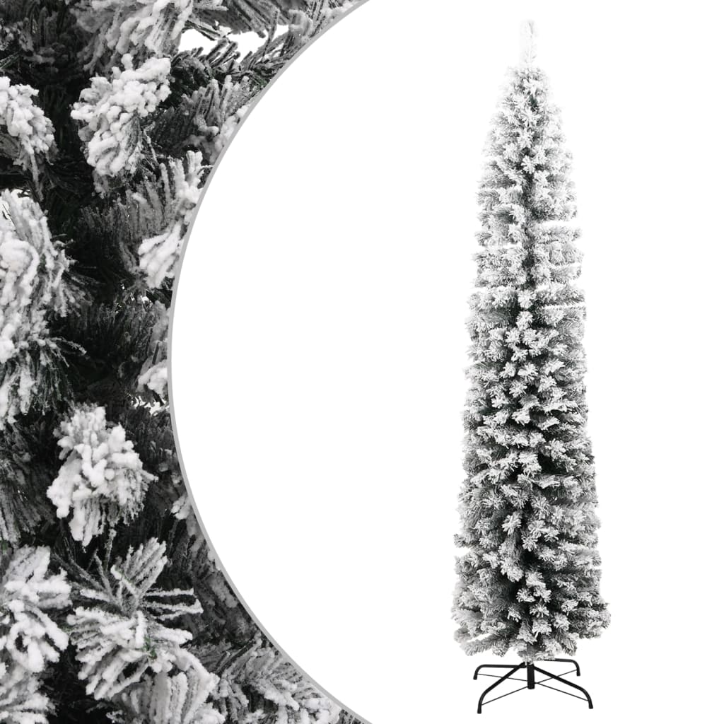 Berkfield Slim Artificial Christmas Tree with Flocked Snow Green 210 cm PVC