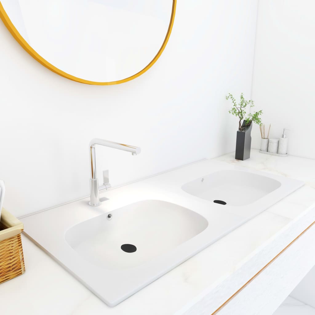 Berkfield Built-in Double Wash Basin 1205x460x145 mm SMC White