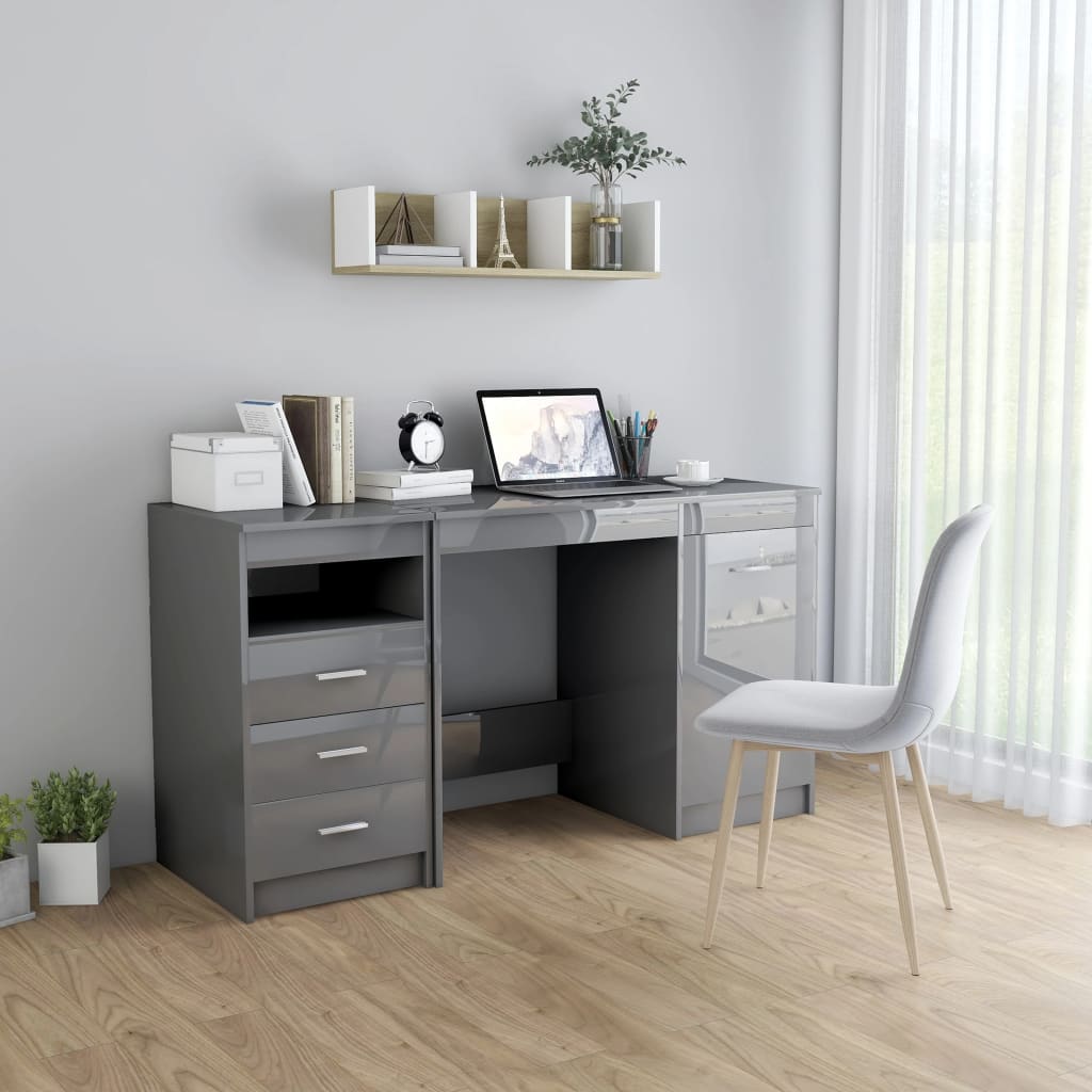 Berkfield Desk High Gloss Grey 140x50x76 cm Engineered Wood