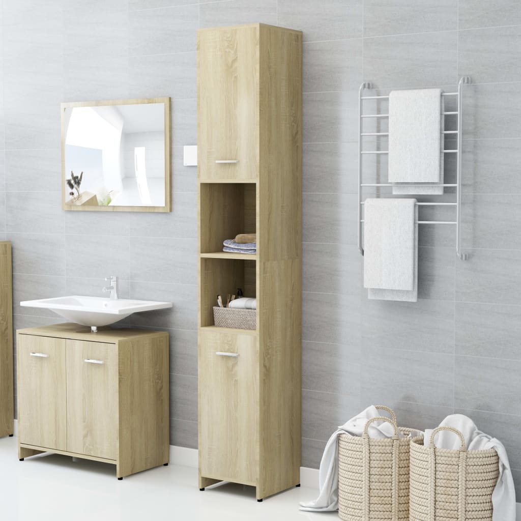Berkfield Bathroom Cabinet Sonoma Oak 30x30x183.5 cm Engineered Wood