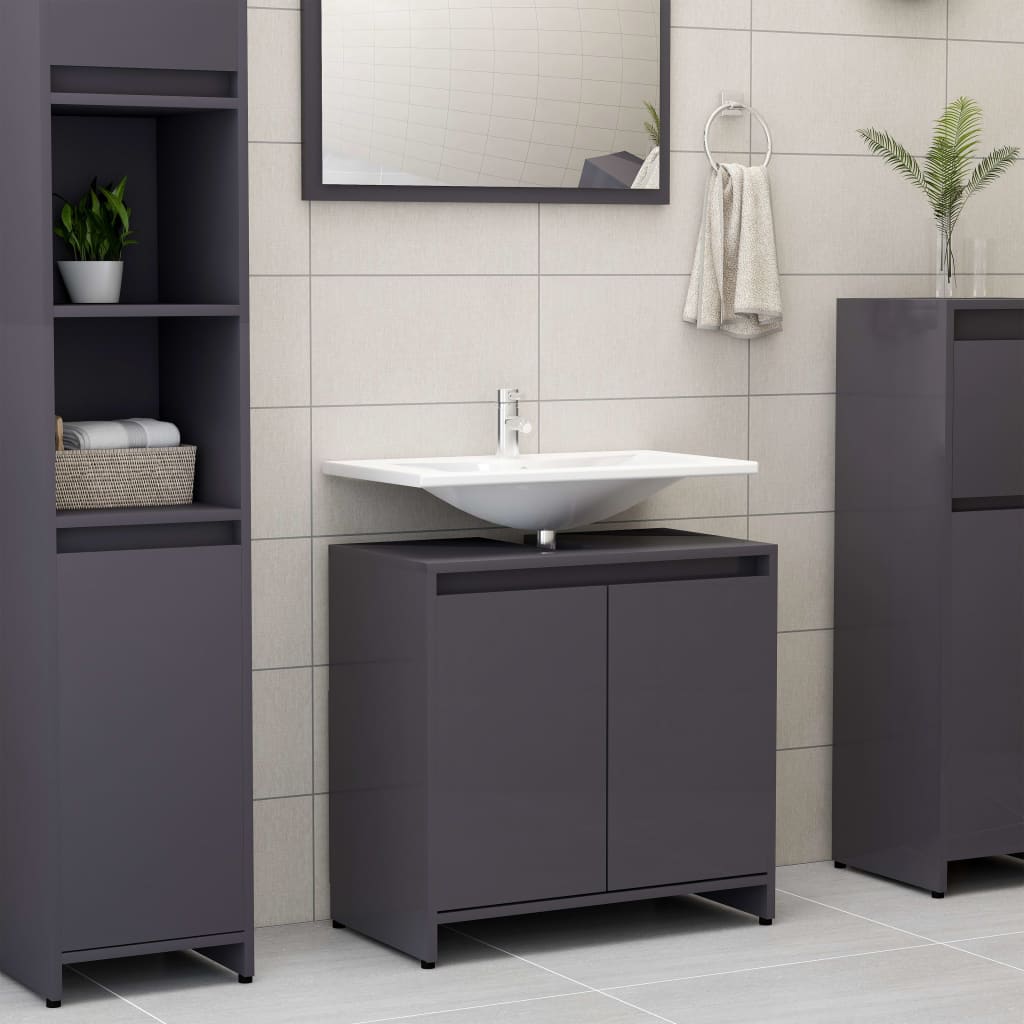 Berkfield Bathroom Cabinet High Gloss Grey 60x33x61 cm Engineered Wood