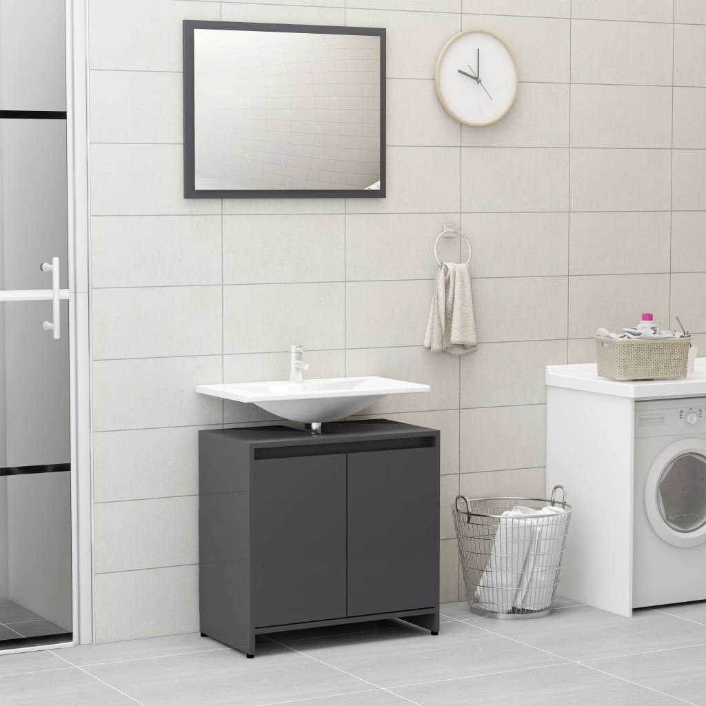 Berkfield Bathroom Furniture Set High Gloss Grey Engineered Wood