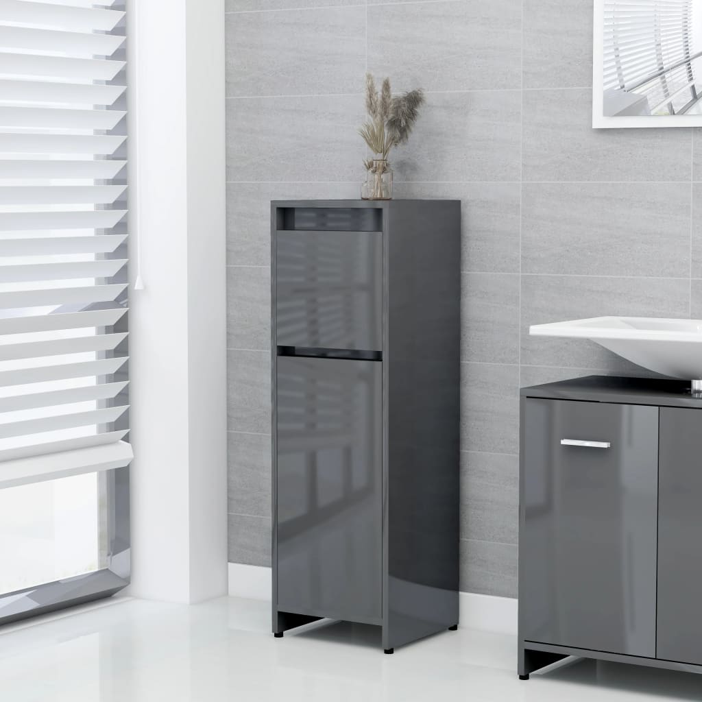 Berkfield Bathroom Cabinet High Gloss Grey 30x30x95 cm Engineered Wood