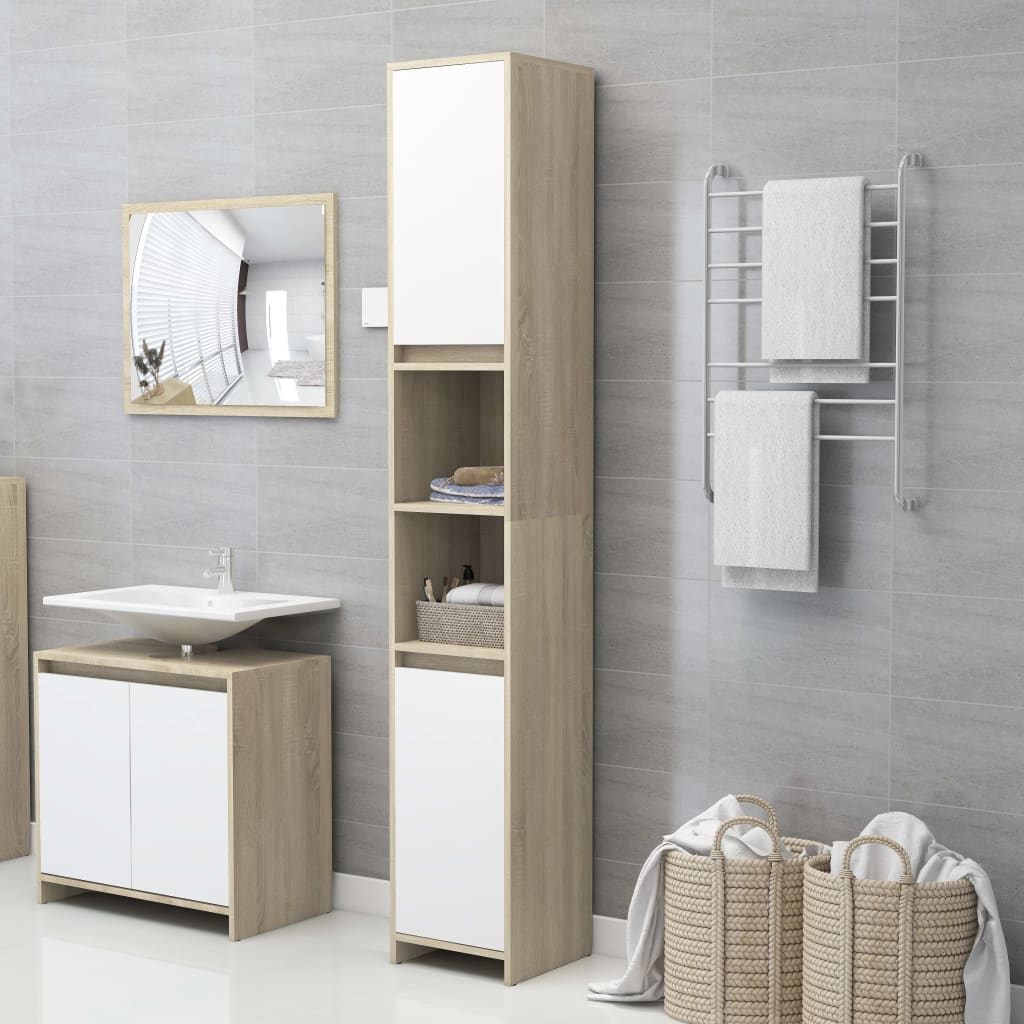 Berkfield Bathroom Cabinet White and Sonoma Oak 30x30x183.5 cm Engineered Wood