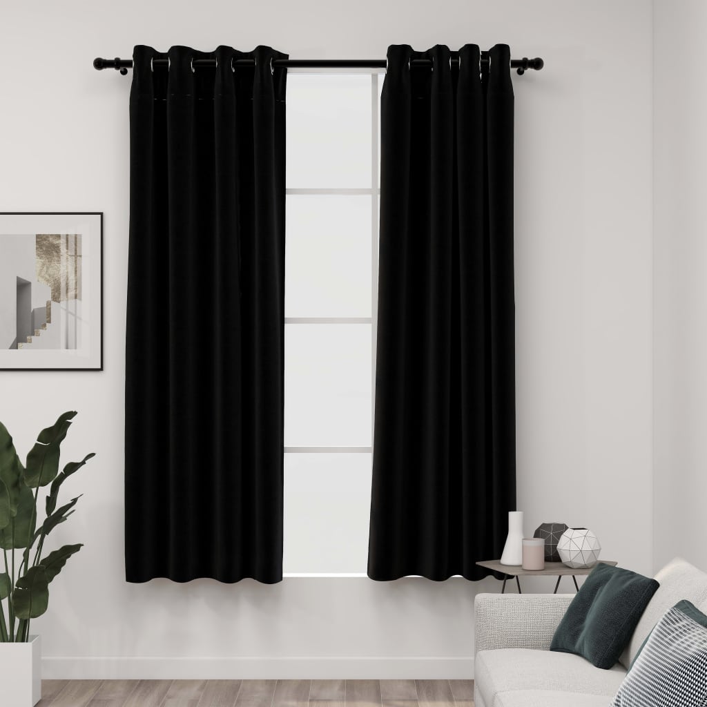 Berkfield Linen-Look Blackout Curtains with Grommets 2pcs Black 140x175cm
