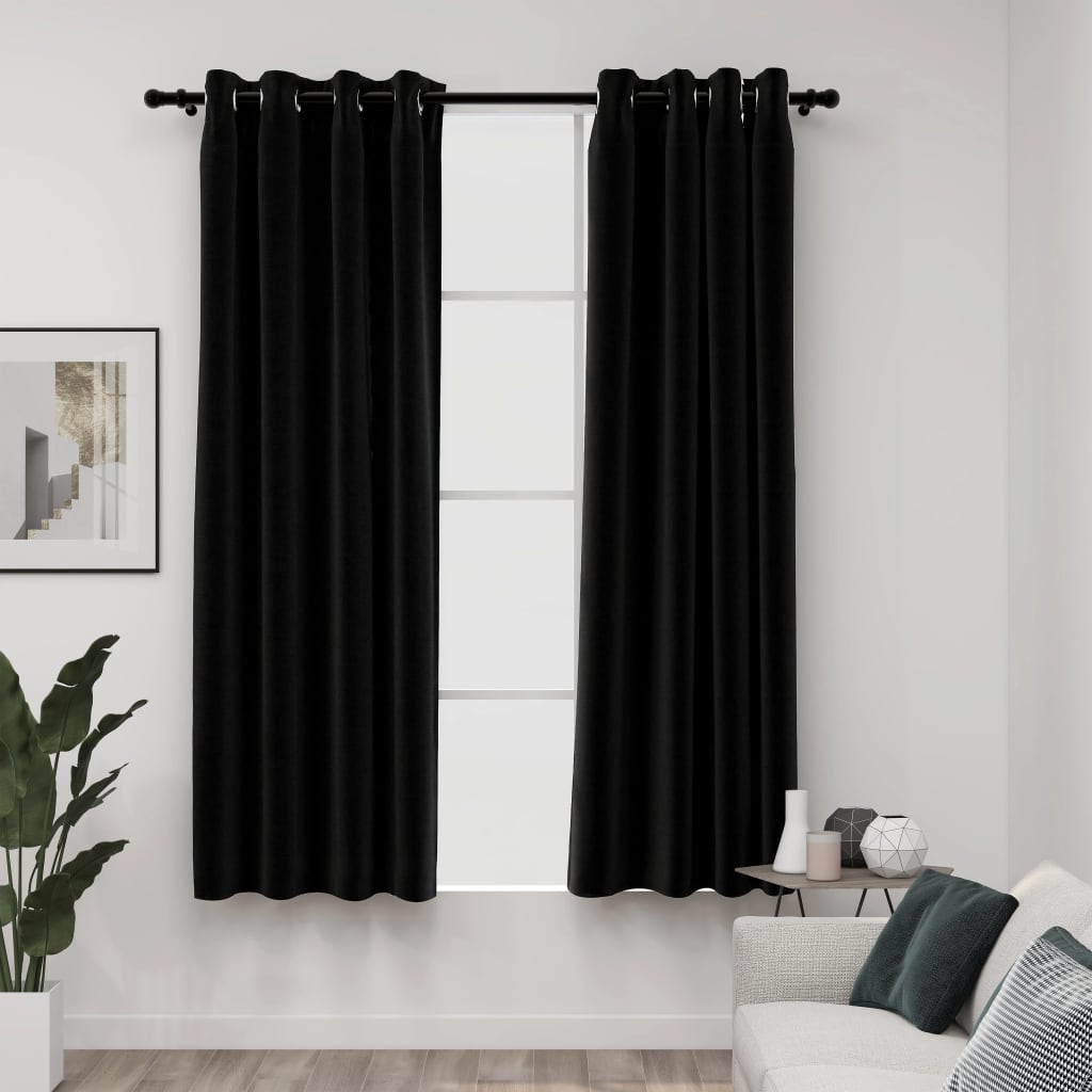 Berkfield Linen-Look Blackout Curtains 2 pcs Anthracite 140x175cm