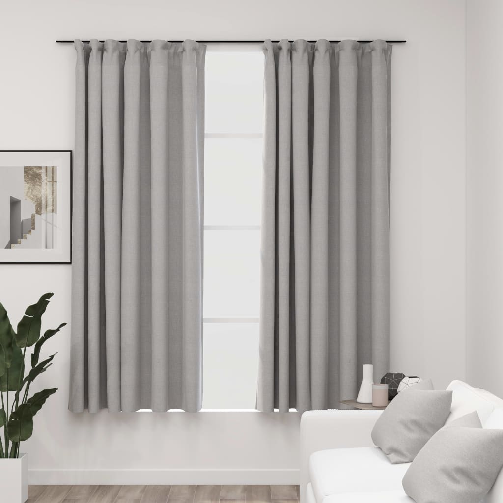 Berkfield Linen-Look Blackout Curtains with Hooks 2 pcs Grey 140x175 cm