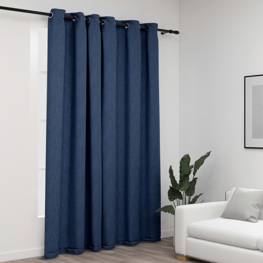 Berkfield Linen-Look Blackout Curtains with Grommets Blue 290x245cm