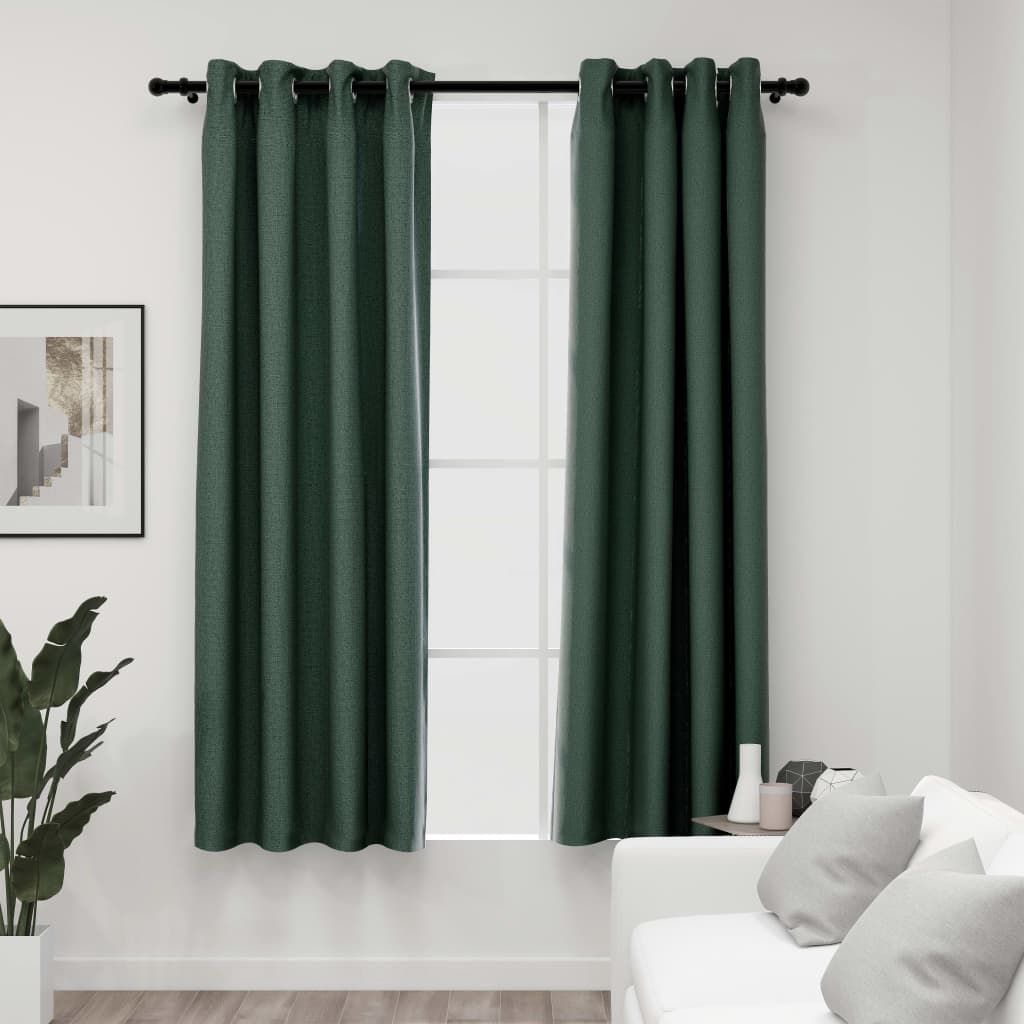 Berkfield Linen-Look Blackout Curtains with Grommets 2pcs Green 140x175cm