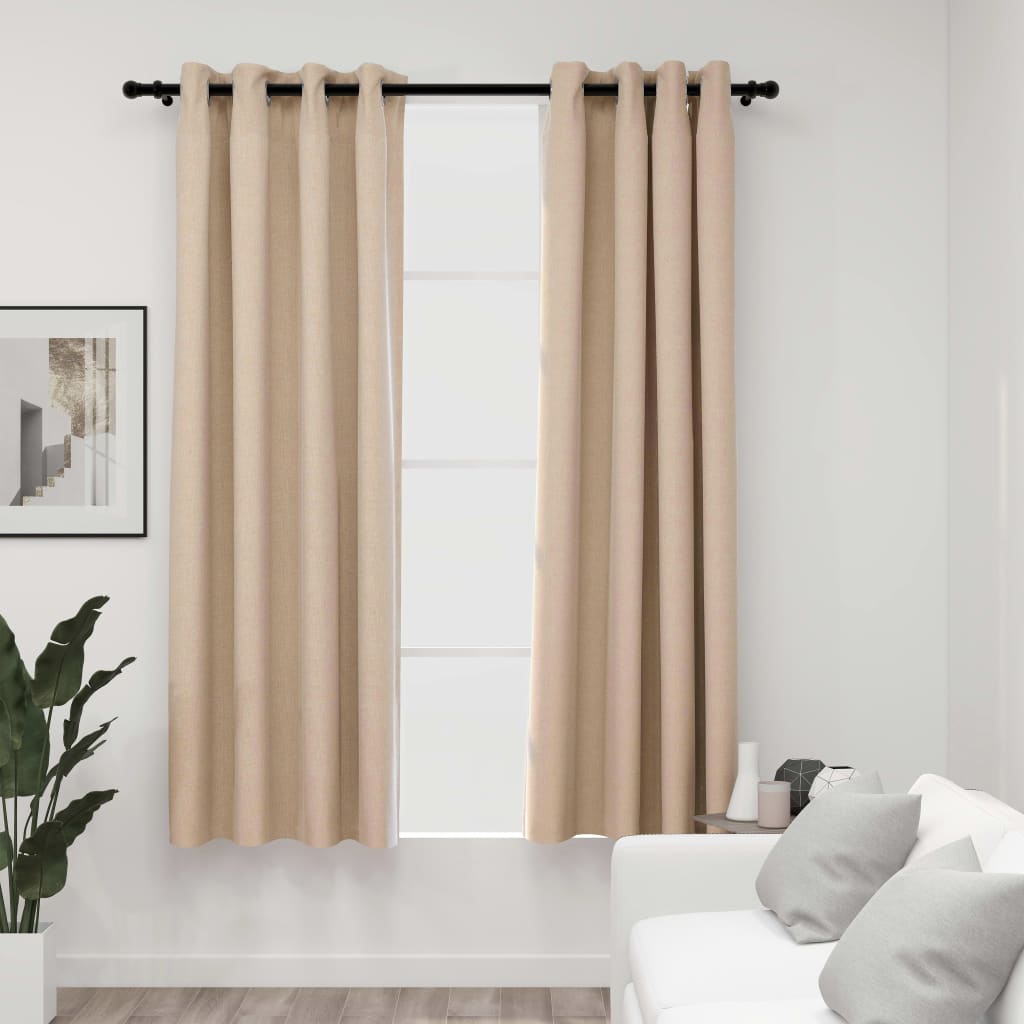 Berkfield Linen-Look Blackout Curtains with Grommets 2pcs Beige 140x175cm