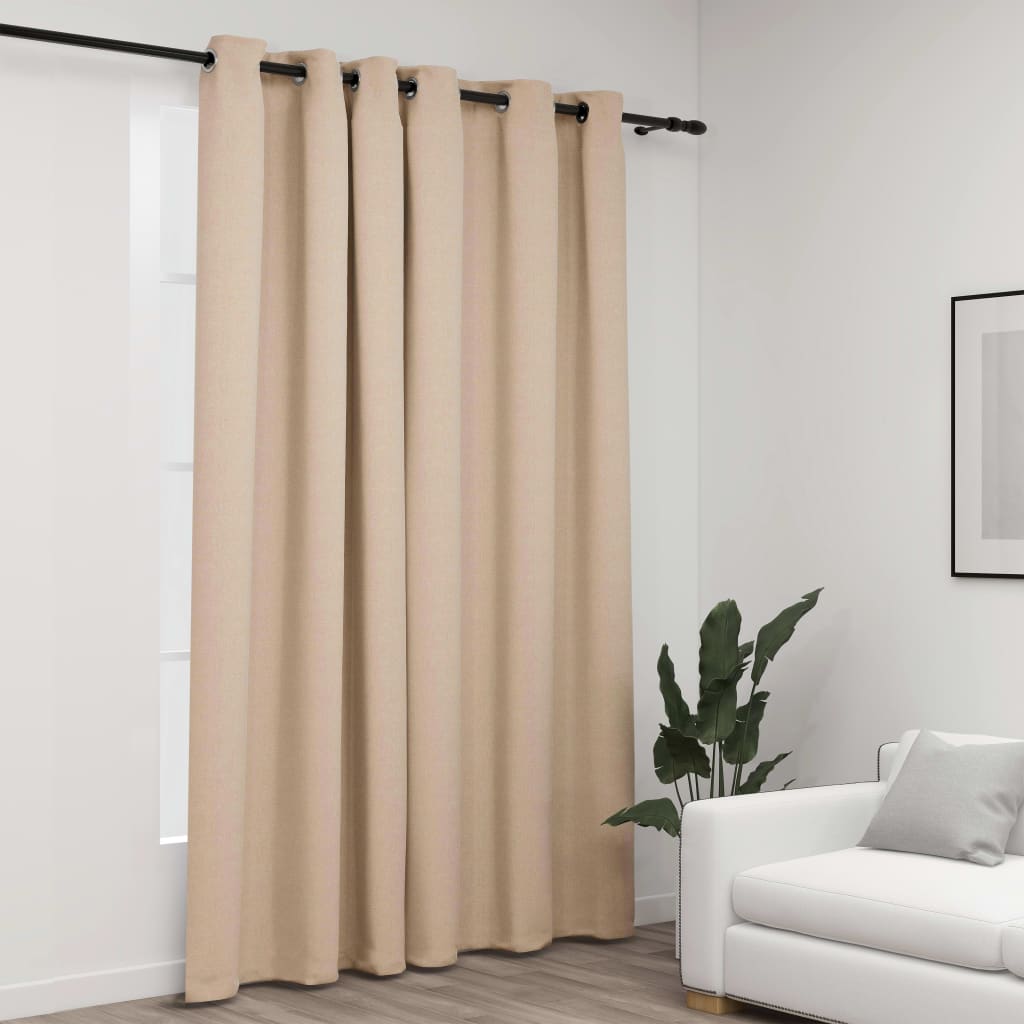 Berkfield Linen-Look Blackout Curtain with Grommets Beige 290x245cm