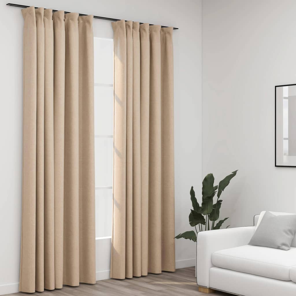 Berkfield Linen-Look Blackout Curtains with Hooks 2 pcs Beige 140x245 cm