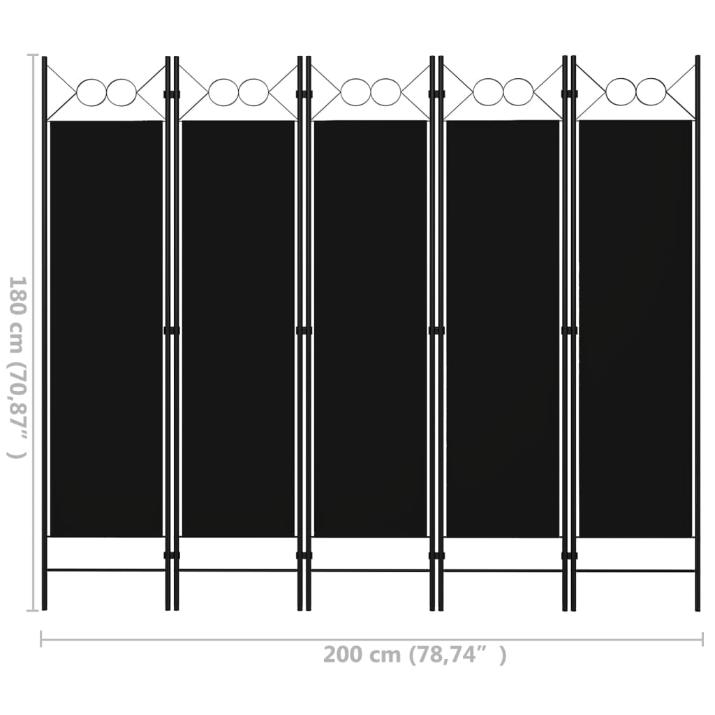 Berkfield 5-Panel Room Divider Black 200x180 cm