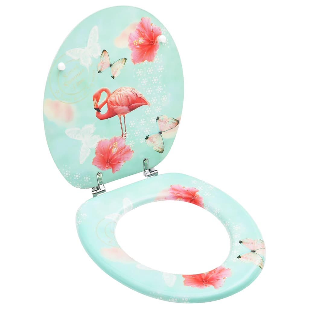 Berkfield WC Toilet Seat with Lid MDF Flamingo Design