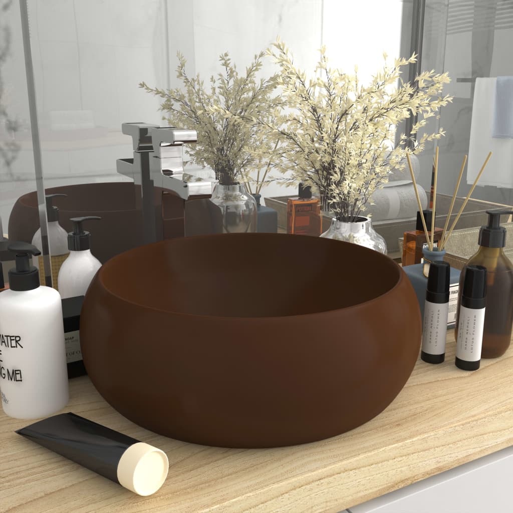 Berkfield Luxury Wash Basin Round Matt Dark Brown 40x15 cm Ceramic