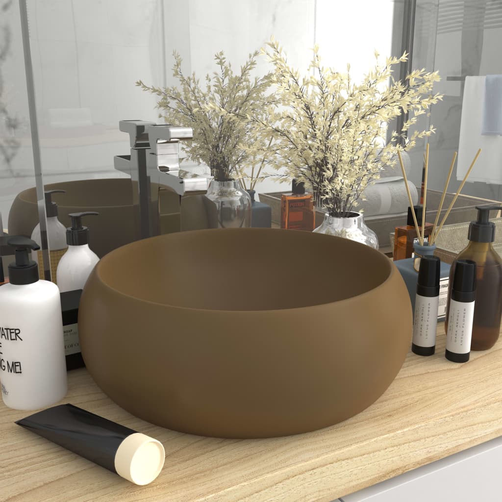 Berkfield Luxury Wash Basin Round Matt Cream 40x15 cm Ceramic