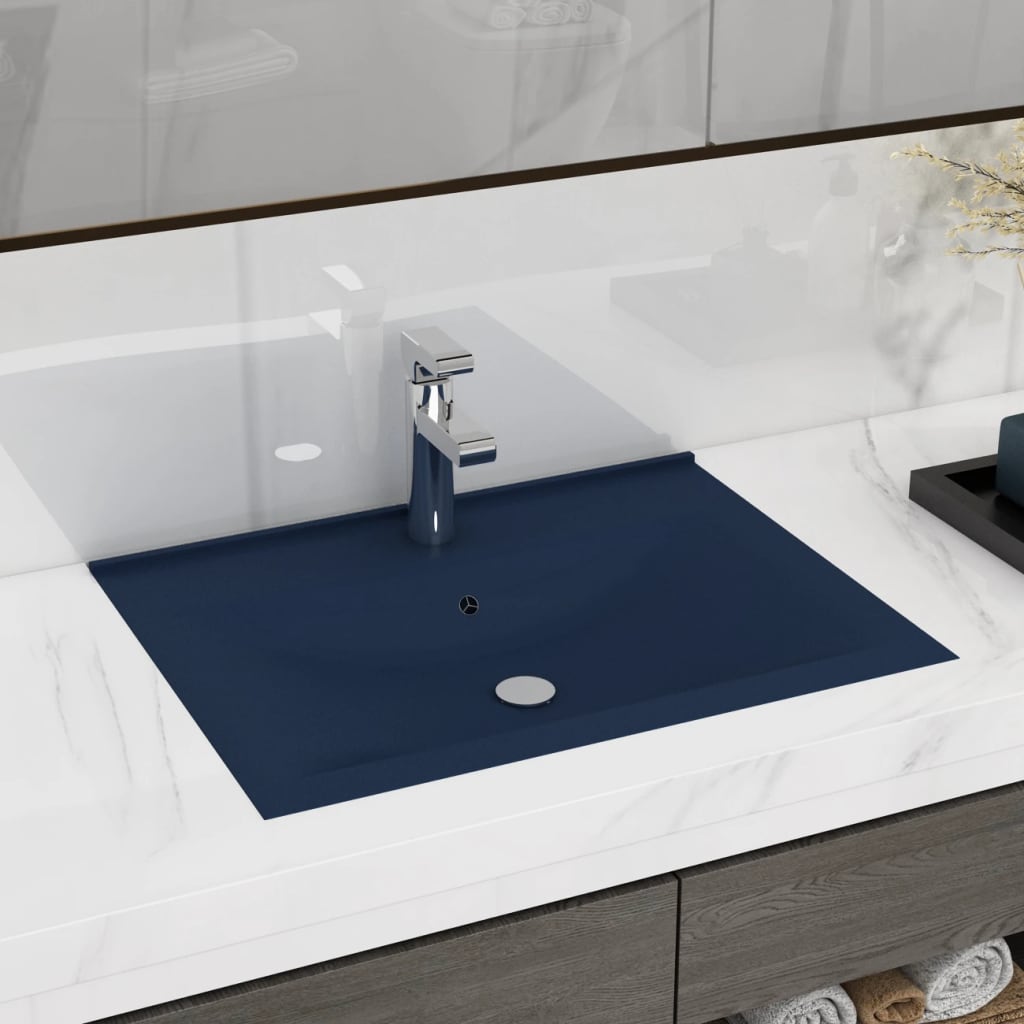 Berkfield Luxury Basin with Faucet Hole Matt Dark Blue 60x46 cm Ceramic
