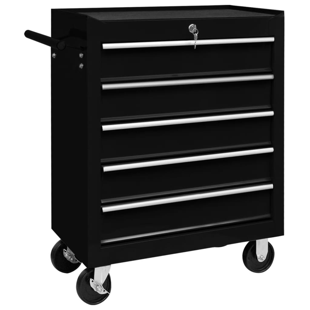 Berkfield Workshop Tool Trolley with 5 Drawers Black