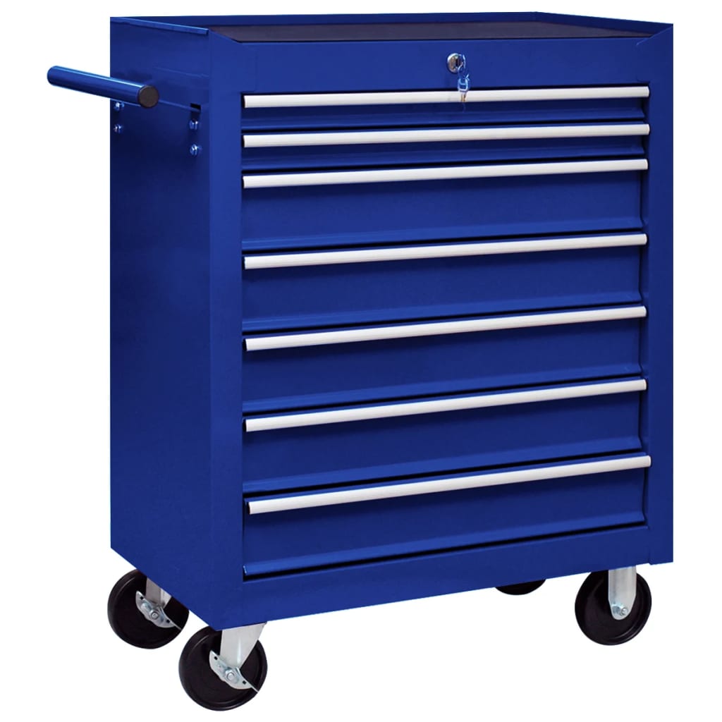 Berkfield Workshop Tool Trolley with 7 Drawers Blue